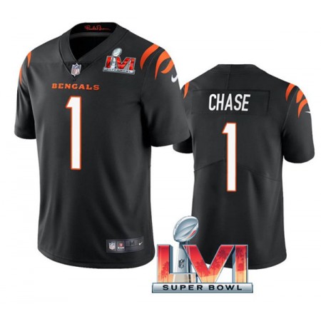 Maillot Cincinnati Bengals Ja Marr Chase 1 Noir 2022 Super Bowl LVI Vapor Limited - Homme